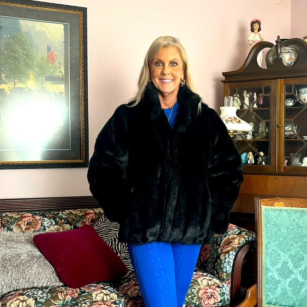 Black mink faux fur coat